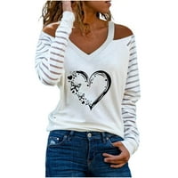 Lastesso Fashion Woman V-izrez Dugi rukav Majica Sretan Valentinovo Ispis hladnog ramena labava bluza