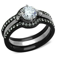 Njegova je njena dva tona crna nehrđajućeg čelika okrugla CZ svadbeni prsten mens czs Vjenčana veća