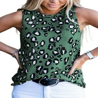 Haite Dame Ljeto TOP Leopard Print Torbe Tors bez rukava The Party Pulover Holiday Crew Crt Tee Green