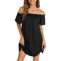 Dame Ljetni trendi ženski crni s ramena kratki rukav mini haljina za voljenju za odmor noćni klub