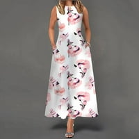 Aoksee Žene oblače letnje haljine bez rukava bez rukava sa džepom cvjetni vintage velika ljuljačka haljina