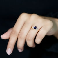 Laboratorija odrasli Blue Sapphire Solitaire Prsten sa dijamantom za žene, 14k žuto zlato, SAD 7.50