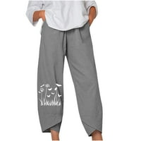 Voncos ženske hlače Ležerne prilike - sa džepovima tiskane modne pantalone u boji za žene sive veličine