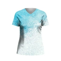Žene ljetne vrhove V-izrez cvjetne bluze casual ženske majice kratkih rukava Sky Blue XL
