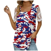 Kuglična majica Ženska majica Kvadratni vrat Pleased čipka kratkih rukava Dan nezavisnosti