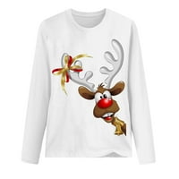 Božićne ženske vrhove modni slatki elk print casual labav dugih rukava okruglih majica za vrat pulover
