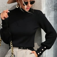 Wyongtao ženski pulover džemper casual boja dugih rukava okrugli džemper, crni xl
