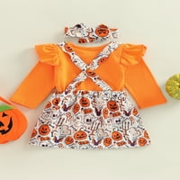 Binwwede Baby Girls Halloween Outfit, bundeve Print s dugim rukavima ROMper + suknje suknja + traka