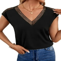 Ženske bluze i tee Regular Lable Stretch Plain Casual Plain V izrez Crne majice