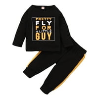 Mikrdoo Baby Boy odjeća 3-4Y Crni posadni vrat dugih rukava + hlače za dječak ljetni set