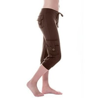 Yanhoo ženske carpris casual labave obrezane noge hlače čvrste struke struka gužve joge s džepovima