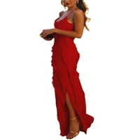 Ženska ruffled haljina špageta remen bočni prorez Maxi haljina V izrez bez koktela bez leđa duga haljina