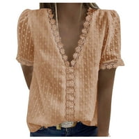 Žene ljetne vrhove Modna čipka kratkih rukava Ležerna majica V-izrez Solid Color Top bluza