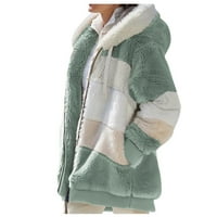 Bikoasu ženski modni spajanje zimski labav plišani dugi rukav džepni kaputi sa kapuljačom, zeleni, m