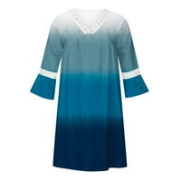 Stalni modni ženski vinski izrezani čipkasti patchwork boemian casual ture haljina plava xl