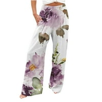 Ženske palazzo hlače sa džepovima s džepovima elastične struk cvijeće tiskane duge bagerste pantalone