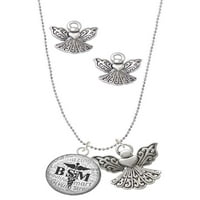 DELIGHT nakit silvertni dovodni crni BSM srebrni ton čuvar anđela Harm ogrlica i naušnice