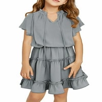 ASYoly Girls Ljeto vezan izrez elastične haljine struka A-line party haljine za dijete 4- godine