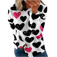 Valentinovo ženski džemper izgubljeni ležerni tisak dugih rukava okrugli majica na vrhu crne, xxl