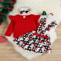 Izhanske novorođenčad za djecu Božićna suknja Set majica s dugim rukavima + plažena Santa Claus Print