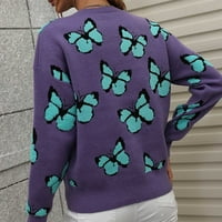 Lovskoo ženski vrat za vrat pulover pulover dugih rukava za dugih rukava okrugli vrat Butterfly Ispiši