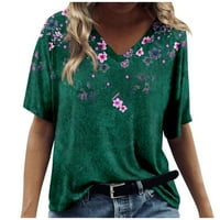 Ženski Ljeto plus veličine kratkih rukava V Vrući izrez Cvjetni print Flowy džep labavi majice Fluorescentni