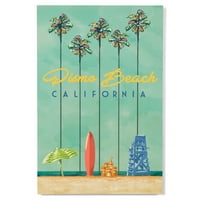 Plaža Pismo, Kalifornija, Visoka palms Scena za plažu, Plava spasilačka stolica Birch Wood Zidni znak