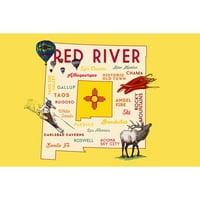 Dekorativni čaj ručnik, pregača Crvena rijeka, novi Meksiko, tipografija i ikone, kontura, uniseks,