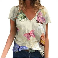 Trendy Leptir Majica, Ženski Ljetni vrhovi tunika kratkih rukava, plus veličina V izrez Grafički majica,