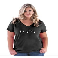 MMF - Ženska majica plus veličine V-izrez, do veličine - Fotografija za otkucaje srca