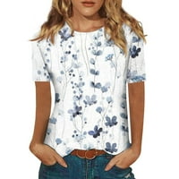 Žene ljetne vrhove kratki rukav cvjetni tanki vrhovi Crewneck Slim Fit Thirts majica Spring Bluza