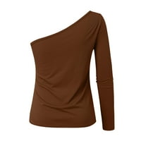 Rovga T košulje ženske dugih rukava jedno rame sa jastučićima Criss Cross majica T majice za žene Grafički