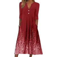 Sandresses za ženske haljine Crewneck haljine casual v vrat kratki rukav ljetni gumb za print Pleted