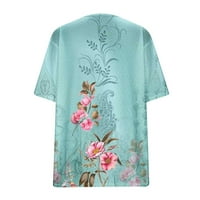 Ženska ležerna bluza s kratkim rukavima Plus size Scenic Cvijeće Štampanje V-izrez majice Sky Blue S