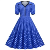 Ženska 1950-ih retro rockabilly haljina kratki list rukavac V-izrez Polka dot a-line swing haljina za