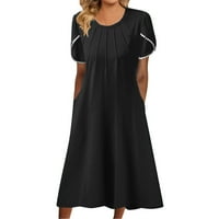 PEDORT Ljetne haljine Maxi haljina sa plusom veličina Flounce Shurred Ruffle Hem haljine crne, 2xl