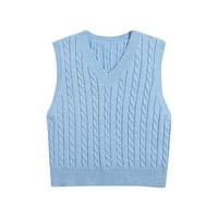 Ženski džemper prsluk Ležerne prilike V-izrez pulover sudara u boji rukava bez rukava prsluci tbkomh