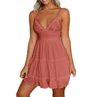 Ženske oblače V-izrez Ležerne čipke Mini mini ljeto ružičaste haljine bez rukava ružičasta L