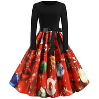 CETHRIO Ljeto Maxi haljina za žene - božićni retro tiskani patchwork dugih rukava na večernjim kralježnim