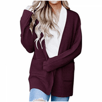 Ženski dugi rukav vafli pleteni kardigan kardigan otvoren prednji split prednji džemper mekan, udoban