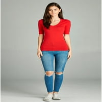 Esencijalna osnovna ženska pamučna mješavina V izrez TEE majica Pola rukava - crvena, m