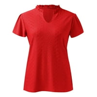 Žene Aaiyomet vrhovi ženskih kratkih rukava V-izrez Labavi majice Ljetni vrhovi, crveni m