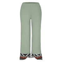 Ženska plus veličina modni ženski plus džep veličine LR regularni ispis Splice labave pamučne pantalone pamuk i posteljina zelena