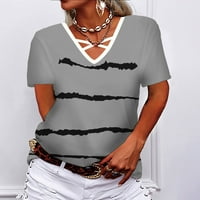 Ženski vrhovi ženske V-izrez križ izdubljene labave modne pruge Ispiši udobnu meku majicu kratkih rukava