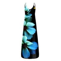 Ženske haljine cvjetni V-izrez Maxi Ležerne prilike bez rukava Blue L