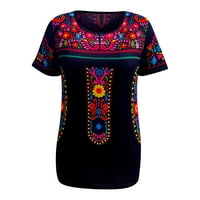 Ženski vrhovi ženski ljetni casual modni modni tisak nacionalnog stila O-izrez kratki rukav labav majica