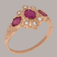 Britanci napravio 9K ružin zlatni prsten sa prirodnim rubin i dijamantnim ženskim rubnim prstenom -