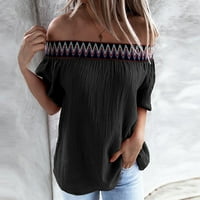 Hanas vrhovi ženske bluze za rame Ispisano patchwork kratkih rukava Ležerne majice Crni XXL