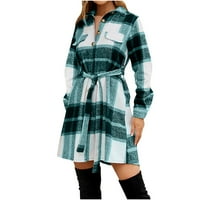 Ženska kaidna haljina dugih rukava debela mekana flannela plairana jakna s kratkom haljinom Spring Winter