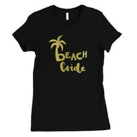 Plaža mladenka Palm Tree-Zlatna žena Crna majica Extravagent Bogata